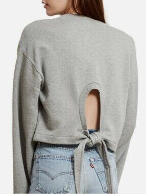 T Alexander Wang Gray Cropped Sweatshirt with Tie-back Detail